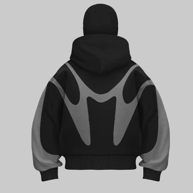 Traf 2024 Autumn/Winter New Color Blocked Hip Hop Hoodie Warm and Windproof Ninja Mask Design Y2K Versatile Double Hat Hoodie