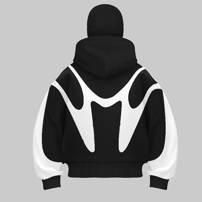 Traf 2024 Autumn/Winter New Color Blocked Hip Hop Hoodie Warm and Windproof Ninja Mask Design Y2K Versatile Double Hat Hoodie