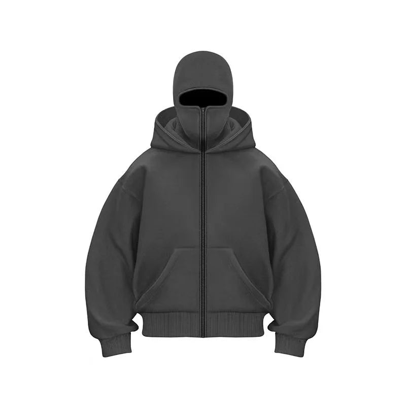 2025 Hot New Men'S Balaclava Hoodies Half Zip up Pullover Double Hooded Fleece Sweatshirt Unisex Fall Winter Outfits for Men