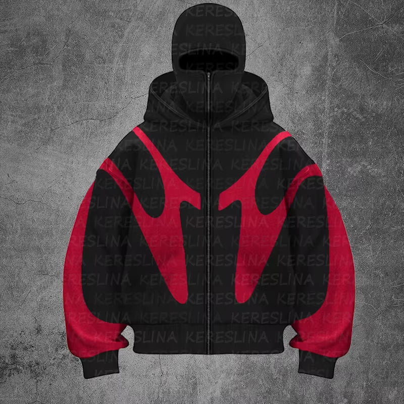 Traf 2024 Autumn/Winter New Color Blocked Hip Hop Hoodie Warm and Windproof Ninja Mask Design Y2K Versatile Double Hat Hoodie