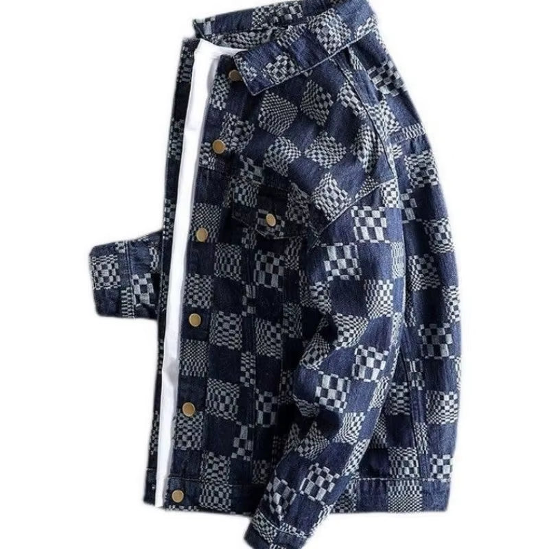 Fashionable Casual Jacquard Jeans Jacket for Men Autumn and Winter Outerwear Coats Denim Jacket Streetwear Men Clothing Jacket