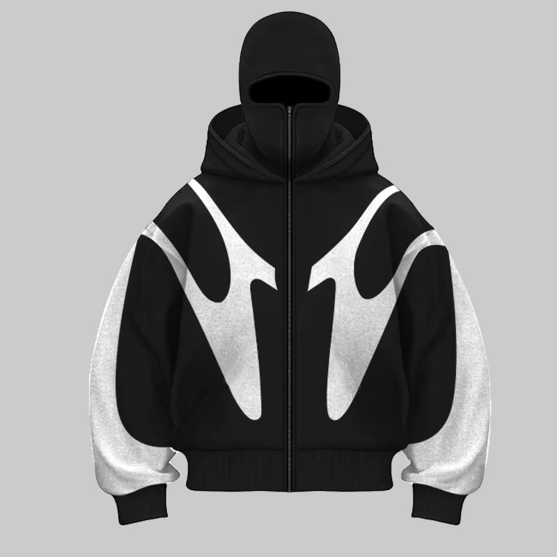 Traf 2024 Autumn/Winter New Color Blocked Hip Hop Hoodie Warm and Windproof Ninja Mask Design Y2K Versatile Double Hat Hoodie