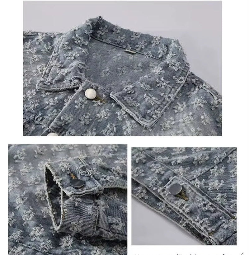 Fashion Stylish Luxury Clothing Loose-Fitting Jacket for Casual Cotton Suitable Spring and Autumn Water-Washed Jacquard Jacket