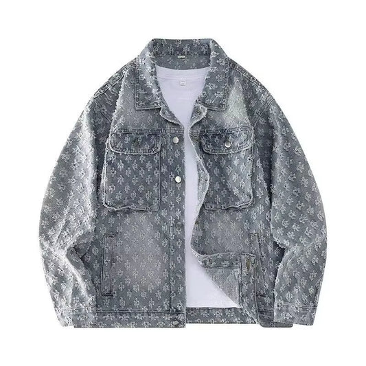 Fashion Stylish Luxury Clothing Loose-Fitting Jacket for Casual Cotton Suitable Spring and Autumn Water-Washed Jacquard Jacket