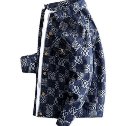 Fashionable Casual Jacquard Jeans Jacket for Men Autumn and Winter Outerwear Coats Denim Jacket Streetwear Men Clothing Jacket