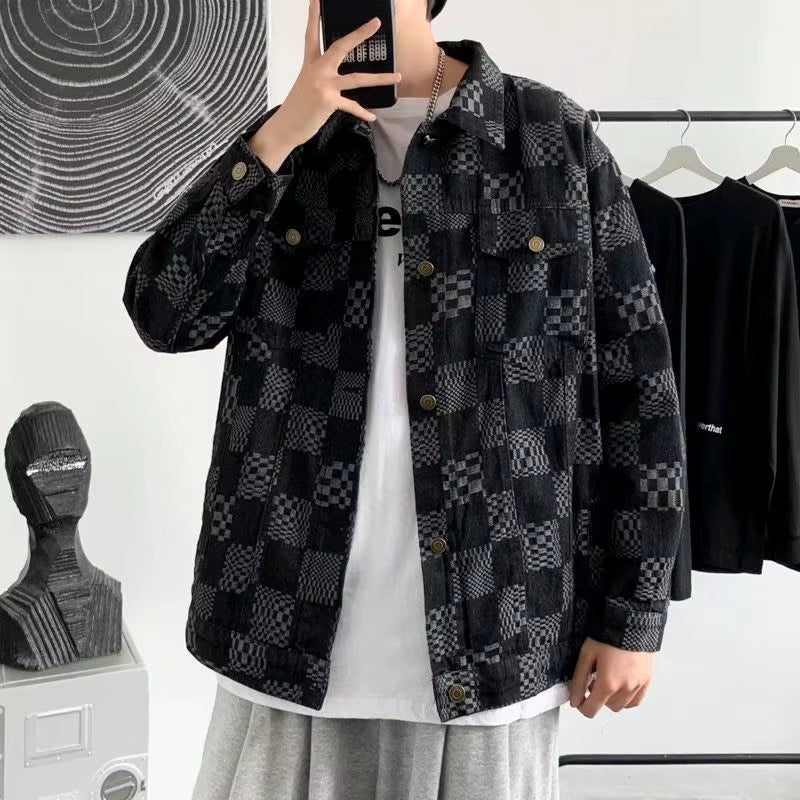 Fashionable Casual Jacquard Jeans Jacket for Men Autumn and Winter Outerwear Coats Denim Jacket Streetwear Men Clothing Jacket