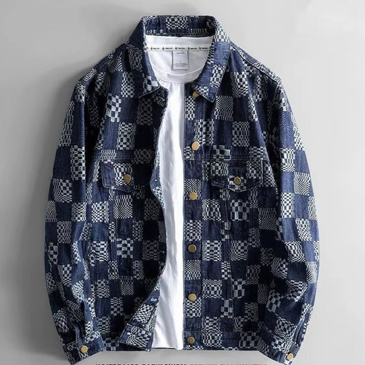 Fashionable Casual Jacquard Jeans Jacket for Men Autumn and Winter Outerwear Coats Denim Jacket Streetwear Men Clothing Jacket